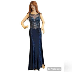 Royal Queen collections blue beadedcocktail/ Prom dress size 6
